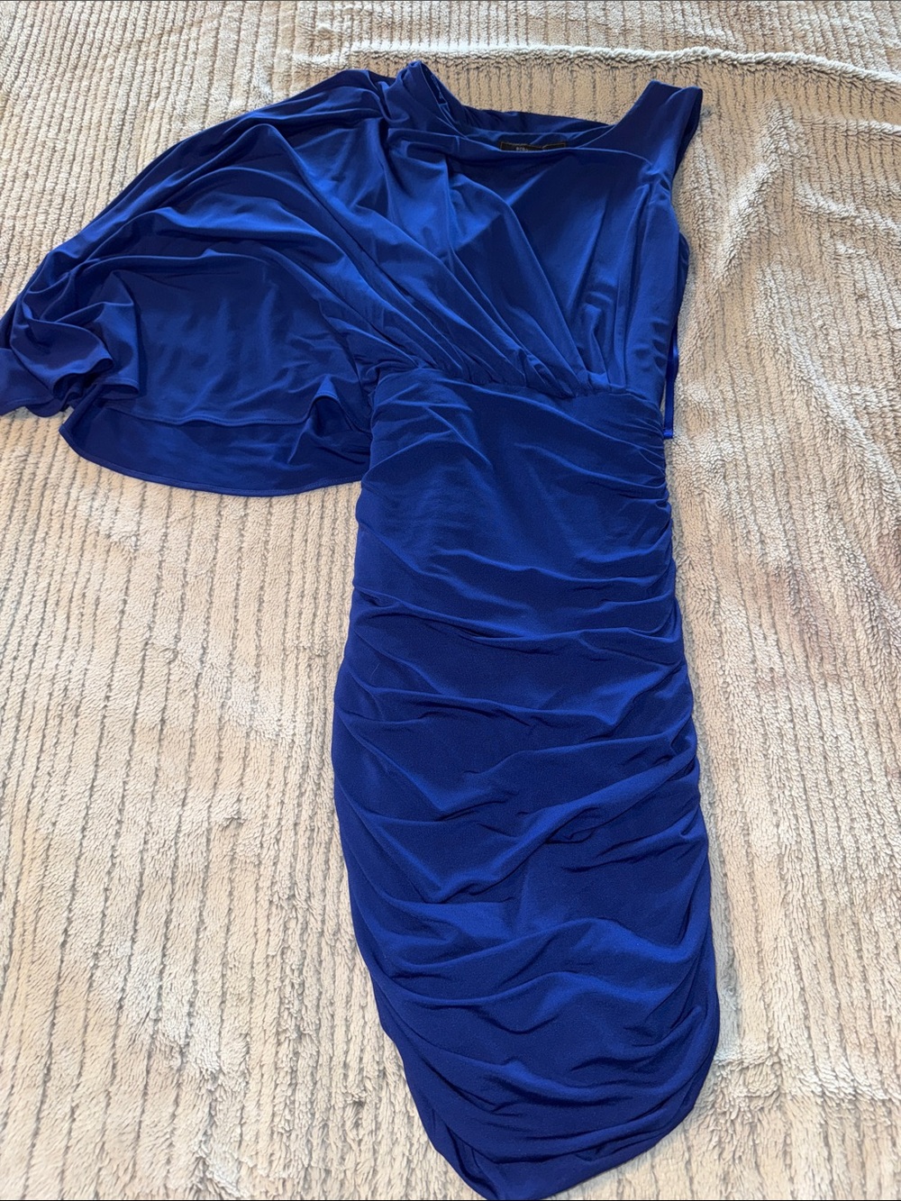 BCBGMaxAzria One-Shoulder Ruched Dress in Cobalt Blue